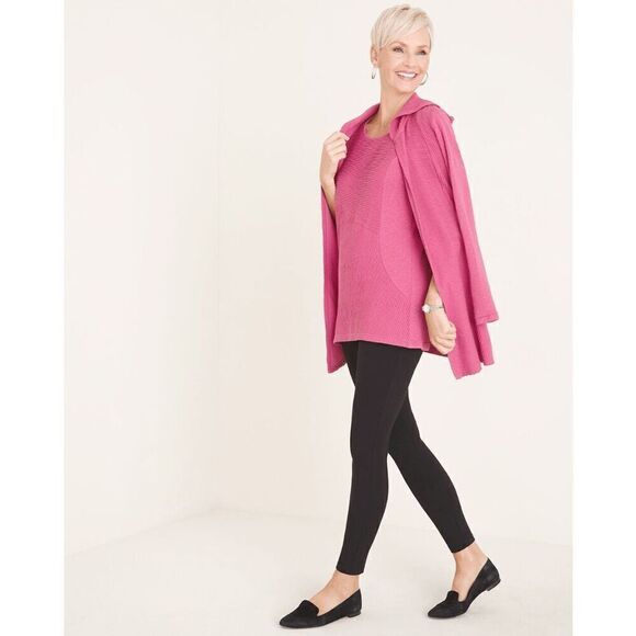 NWT Chicos Zenergy waffle knit cardigan hoodie jacket Sz 1 Pink - Picture 1 of 6